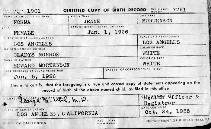 FNFMarilynMonroeBirthCertificate